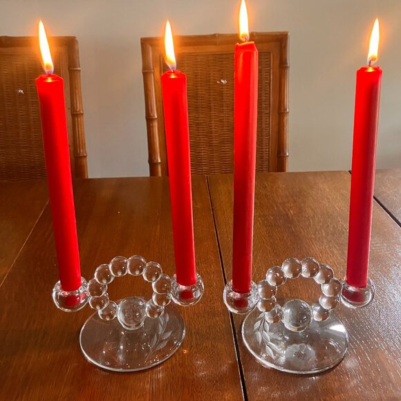 Imperial Glass Other - Vintage Imperial Glass Double Bubbled Candlesticks x 2 - MCM Glass Candlesticks